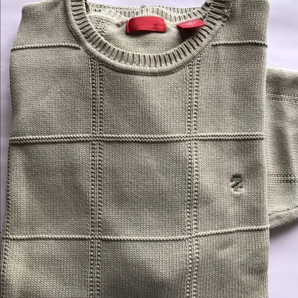 Izod Men Long Sleeve Crew Neck Sweater Window Pane L Olive Green Cotton - Picture 11 of 15